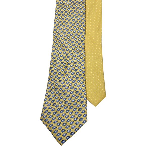 Tommy Hilfiger Silk Tie Yellow Blue Fish Print Vintage 90's - Picture 1 of 6